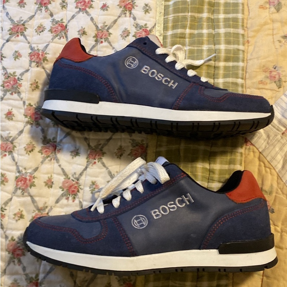 Bosch branded blue tennis shoes